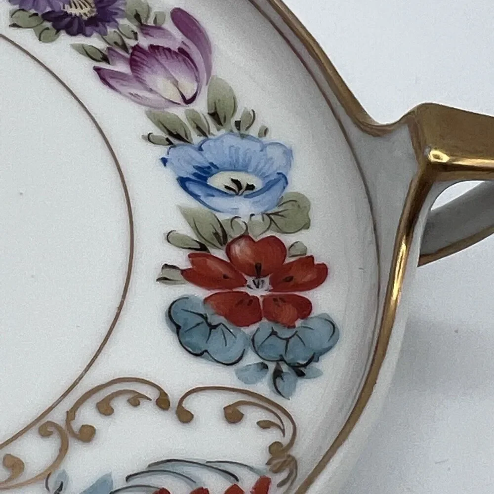 Vtg Round Hand Painted Nappy Trinket Dish 3 Handle Floral Colorful Cottagecore